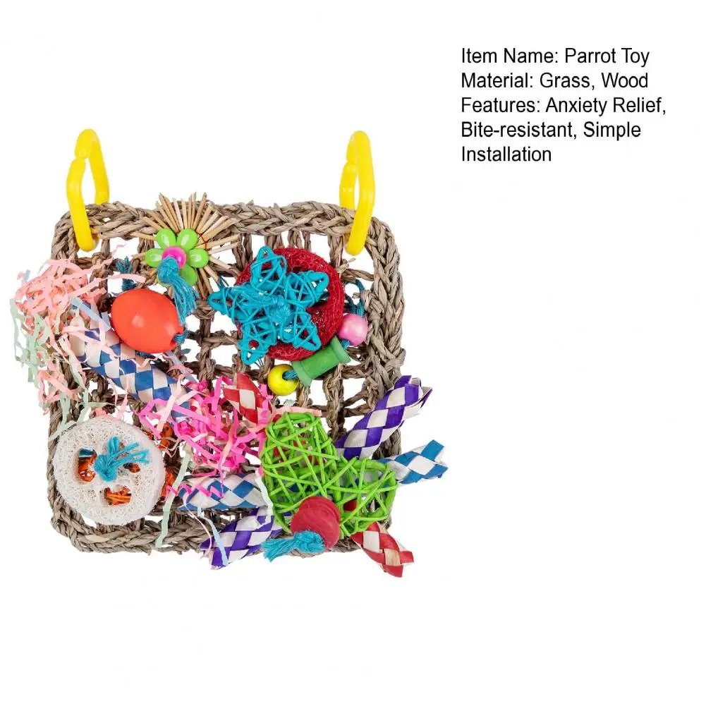 Bird Parrot Toy Natural Grass Tubes Bird Chewing Toy Parrot Cage Bite Molar Toy Parrot Cage Colorful Hanging Decoration - Image 5