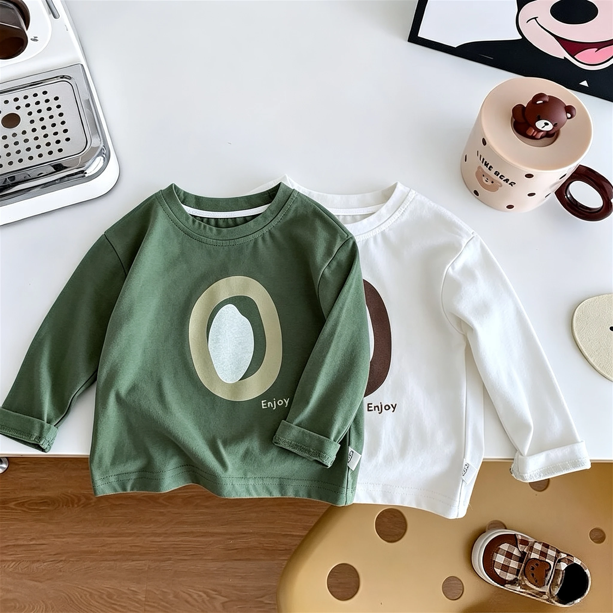 Solid Color Simple Kids Long Sleeve Tshirts Tops Casual Bottoming Shirt Spring Fall Clothing Children Crewneck Pullover Base Top