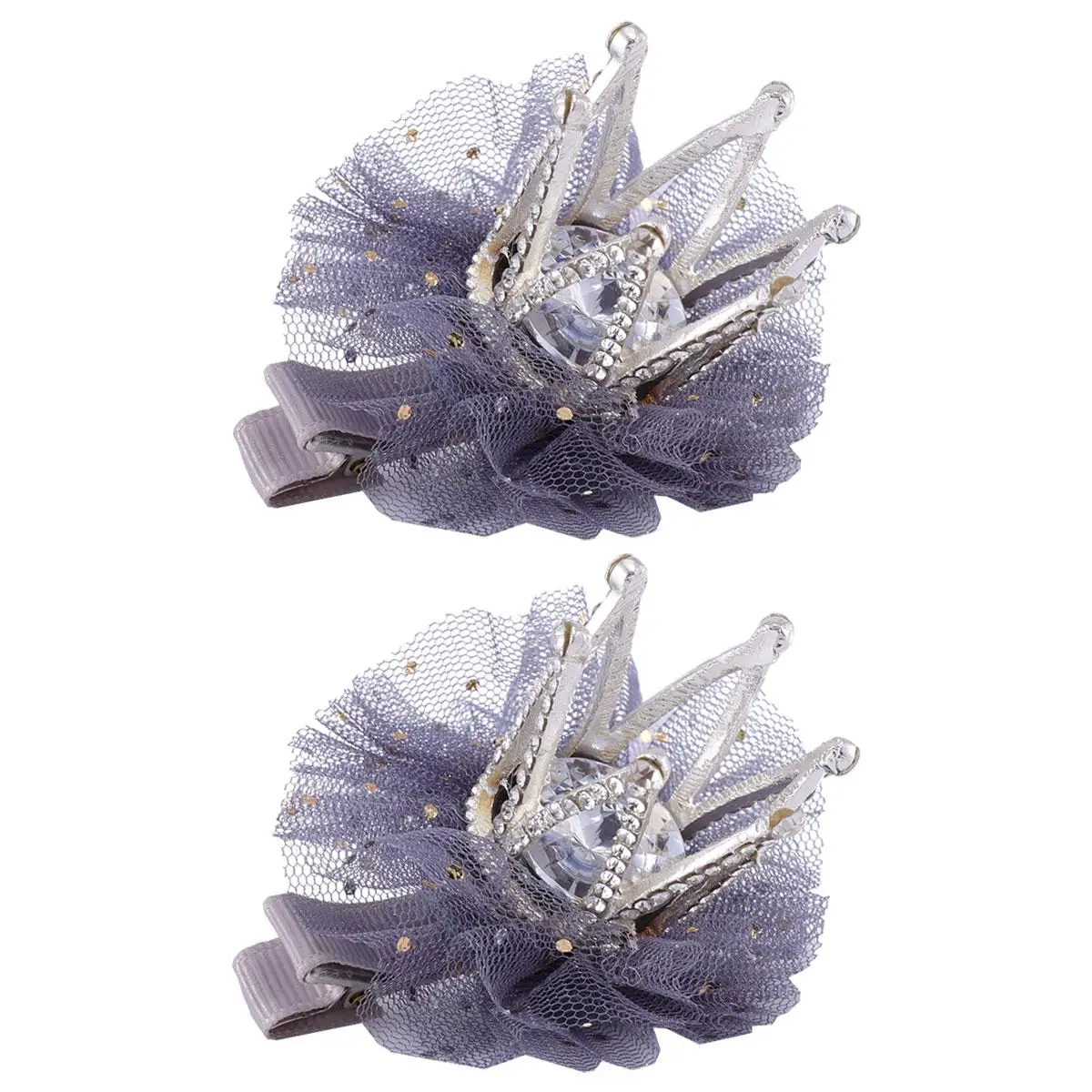 

2 Pcs Three-dimensional Mesh Crown Hair Clip Pin Navy Flower Girl Princess Headpiece Toddler
