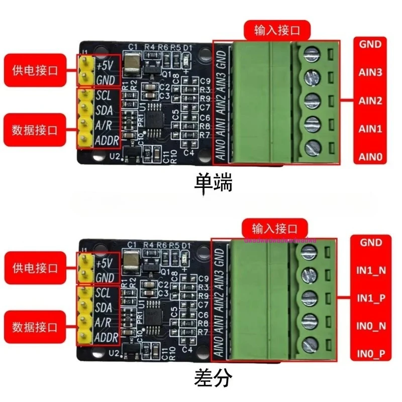 ADS1115 الأصلي عالي الدقة 16 بت ADC تحويل تناظري إلى رقمي 4 قنوات طرف واحد 2-حصول بيانات مختلفة I2C #2