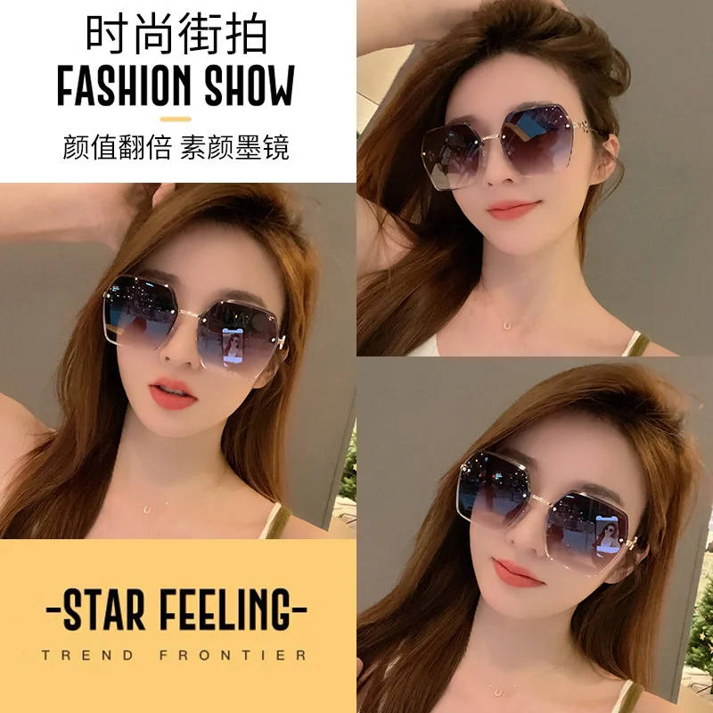 2023New Year UV Protection Sun Glasses Women's Sun Protection Rimless Sunglasses High-Grade Myopia Gradient Color