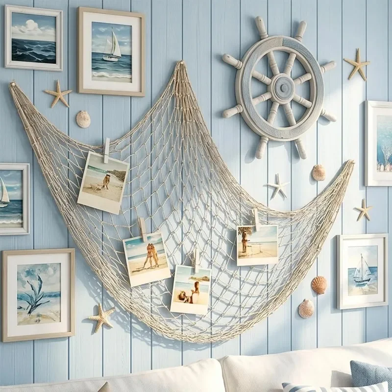 1/4x Fishing Net Decoration Multi‑Purpose Wall Photo Hanging Fishnet Ocean Nautical Theme Decor Home Background Decor Supplies view 3
