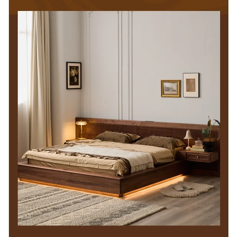 

Ancient solid wood platform black walnut integrated double log medium ancient style master bedroom marriage