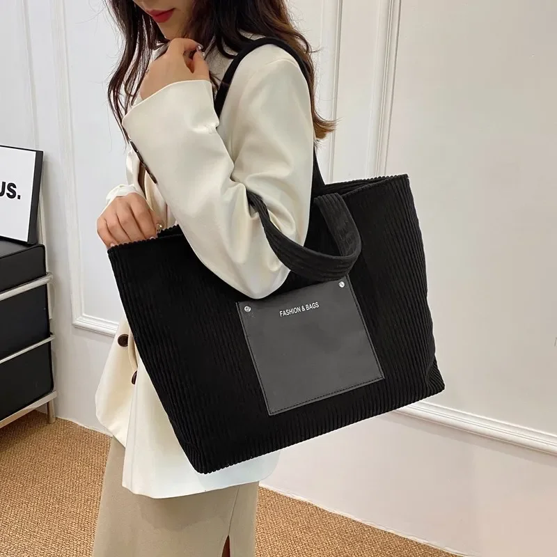 Strip Shoulder Bag Autumn and Winter New Fashion Retro Large Capacity Commuter Tote Bag Fresh Sweet Beautiful Women Bag