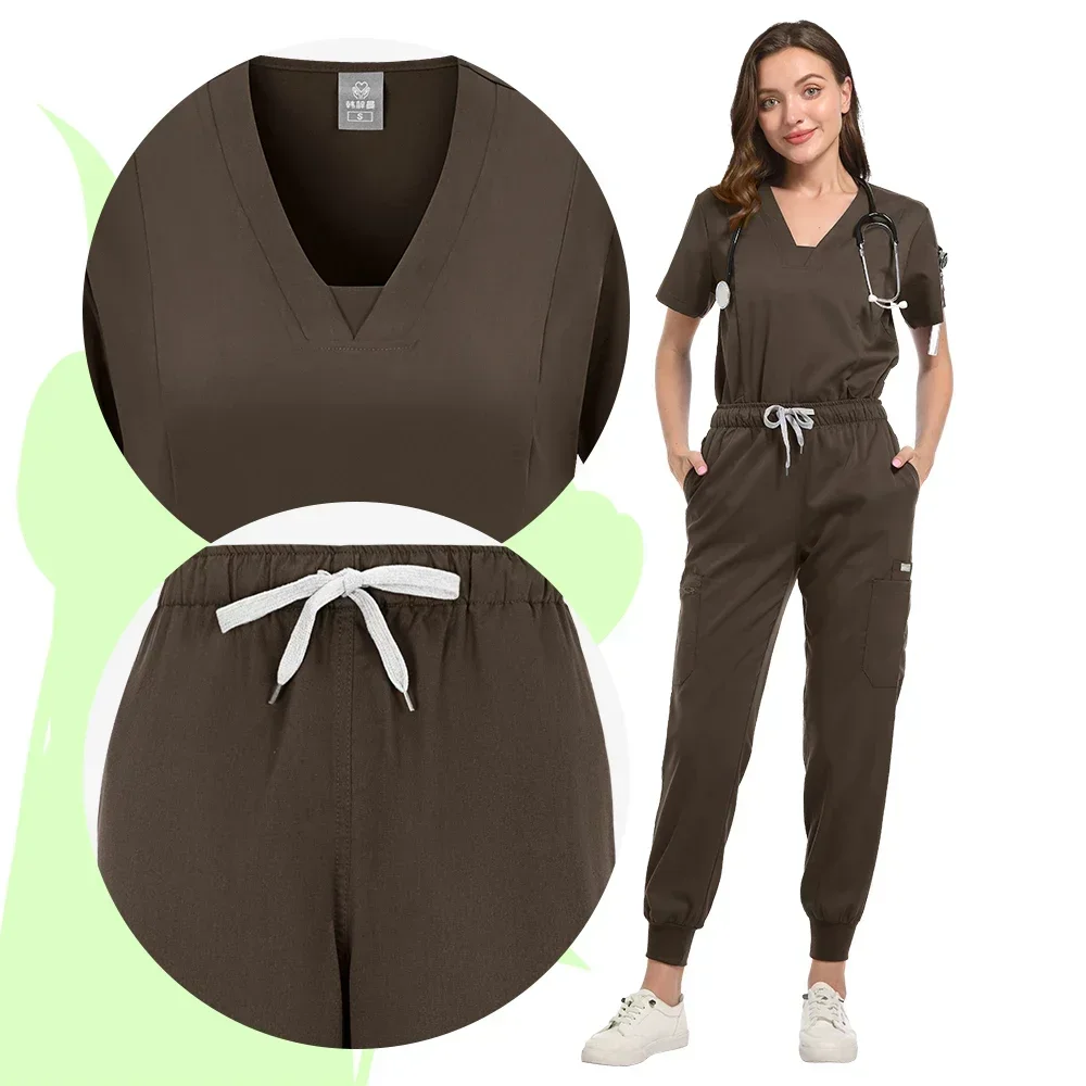 New Short Sleeve Scrubs Top with Pocket Pants Medical Nurse Uniforms Doctor Surgery Overalls Spa Outwear Beauty Salon Workwear