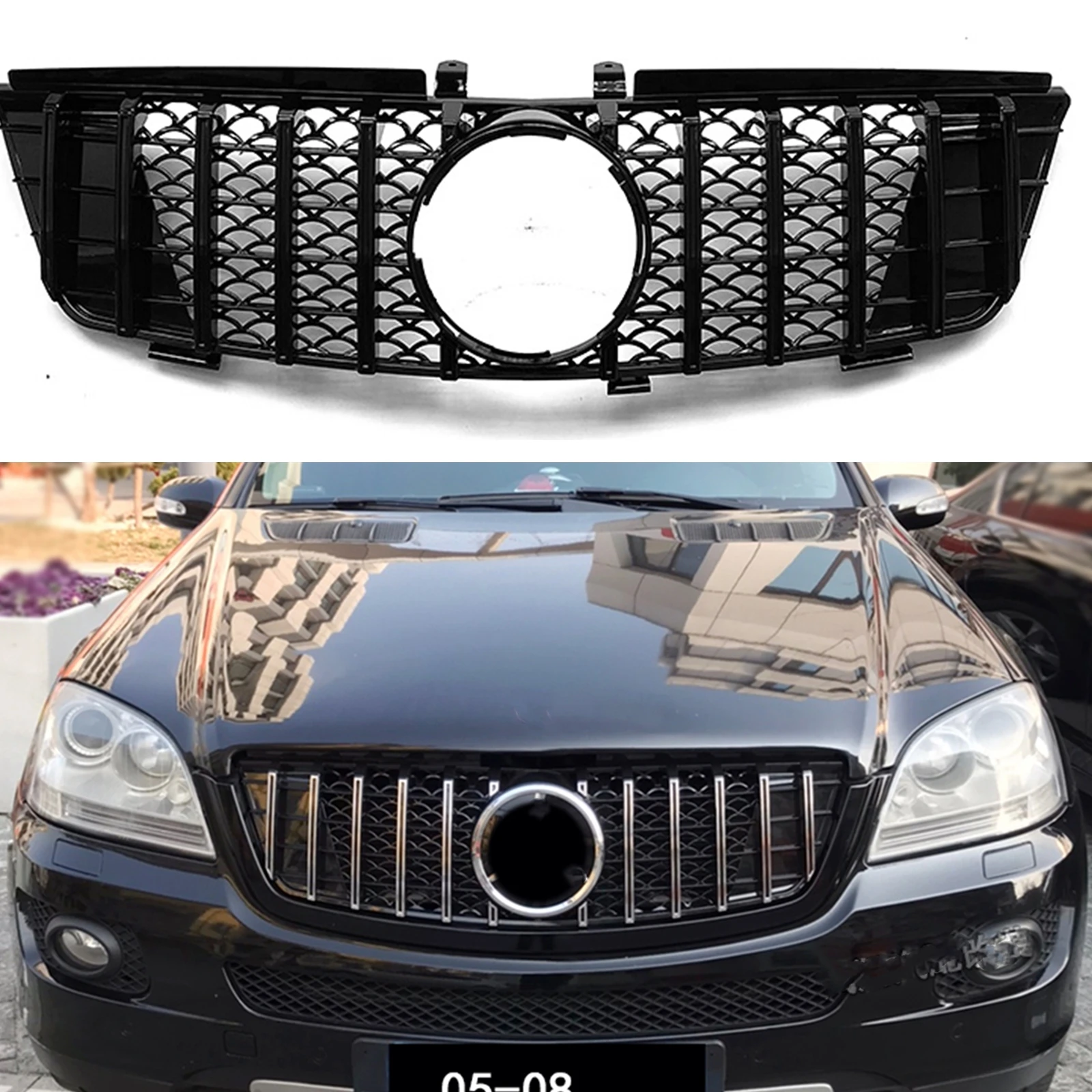 

Car Front Grille Racing Grills Car Upper Bumper Hood Mesh Grid For Mercedes Benz ML Class W164 ML320 ML350 ML550 2005-2008