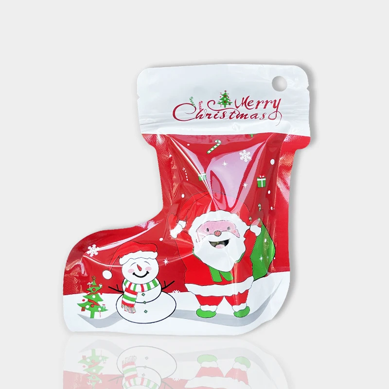 Christmas Socks Boots Shape Ziplock Gift Bags Santa Claus Snowman Xmas Party Decoration New Year Gift Wrapping Plastic Candy Bag