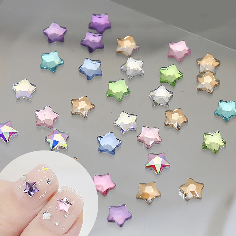 50 Pcs Star 4/6MM Glittering Flat Back Acrylic Crystals Mini Nail Art Rhinestones Color 3D DIY Manicure Decorations Diamond