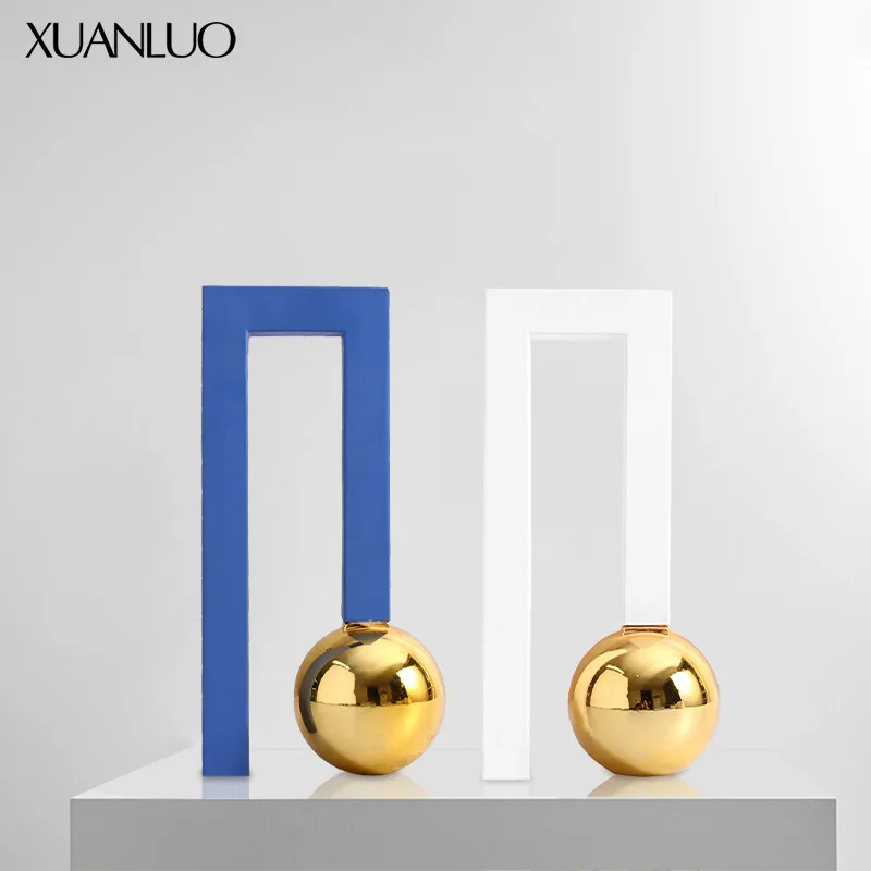 Modern minimalist spherical blue frame ornament, special geometric shape, sample room desktop handicraft, resin ornament