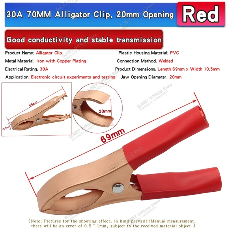 10 Stück 30A Krokodilklemmen Rot & Schwarz Autobatterie-Klemmen Alligator-Ladeklemmen Spannungsprüfwerkzeug Zubehör – Detail 8