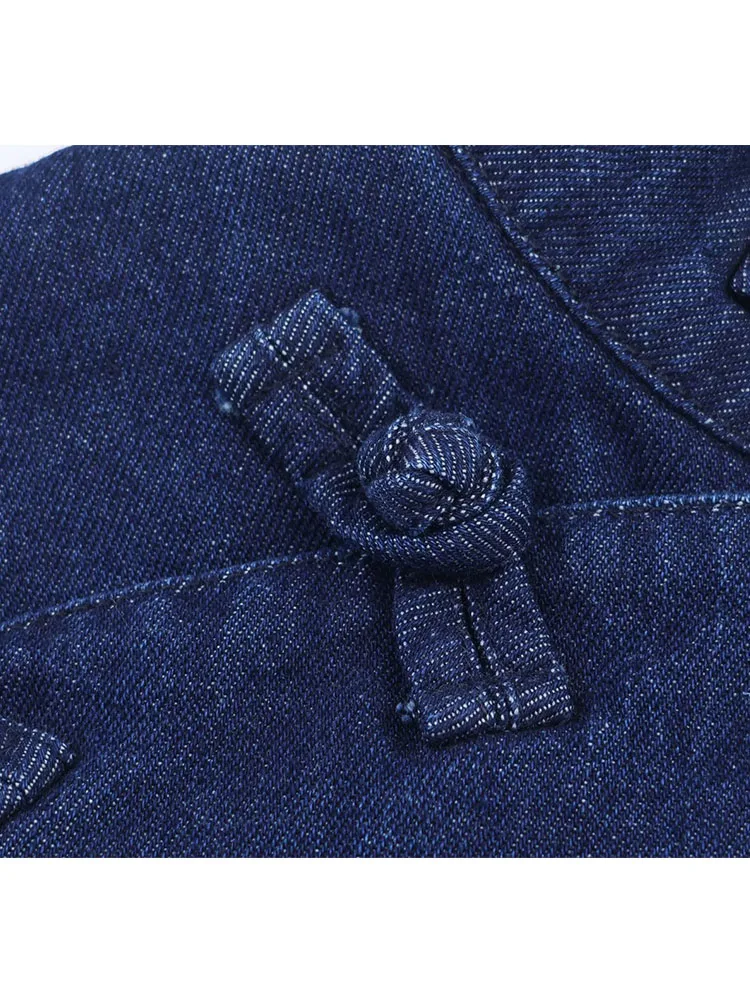 المرأة عباءة معطف 2025 خريف شتاء جديد إمرأة موضة بلون عقدة الديكور الدنيم عباءة معاطف النساء الترفيه معاطف فضفاضة #5