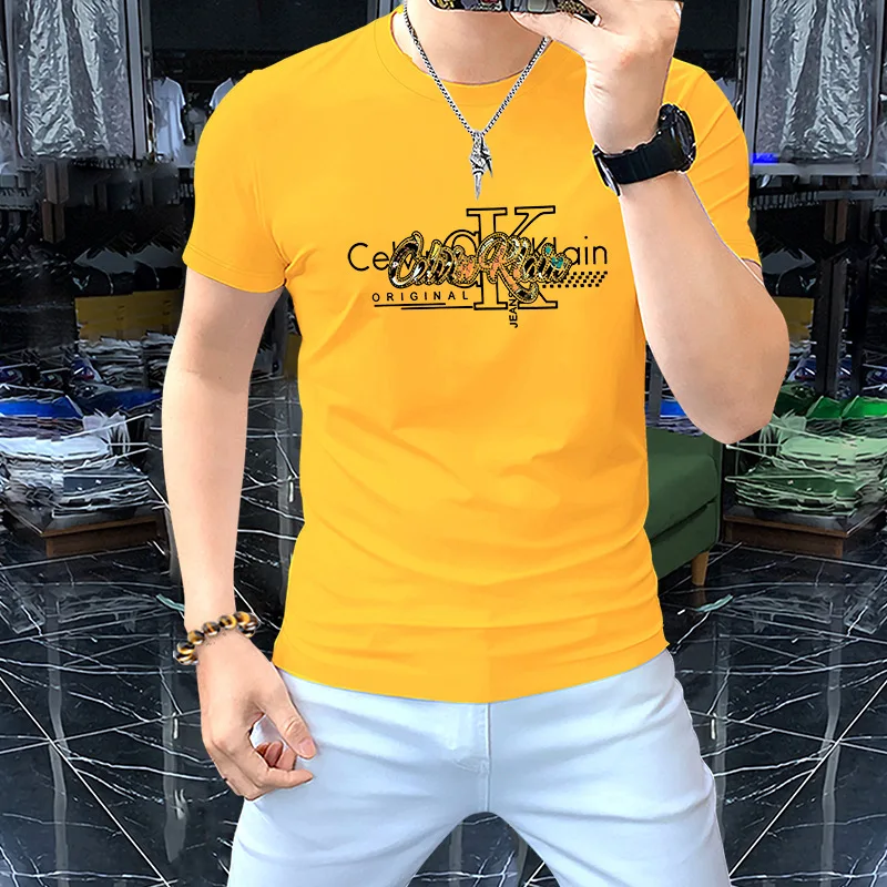 

Мужская футболка с короткими рукавами, летняя новая роскошная брендовая крутая мужская футболка из ледяного шелка, футболки высокого качества, облегающая мужская одежда M-5XL