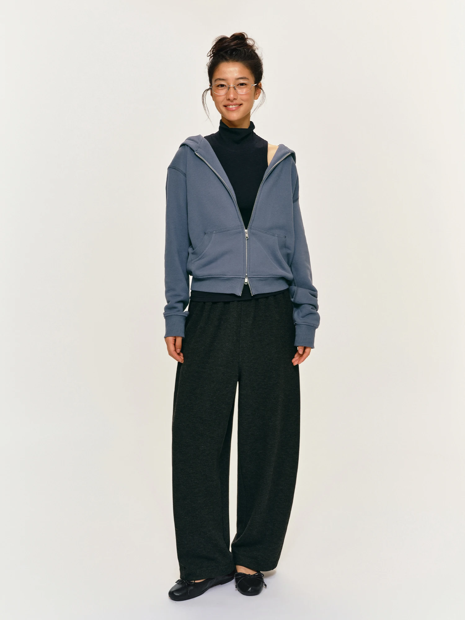 Casual Loose Fitting Cashmere Blend Fleece Lined Autumn Winter Black Slimming Wide Leg Pants Nine Points HaveRice Restaurant