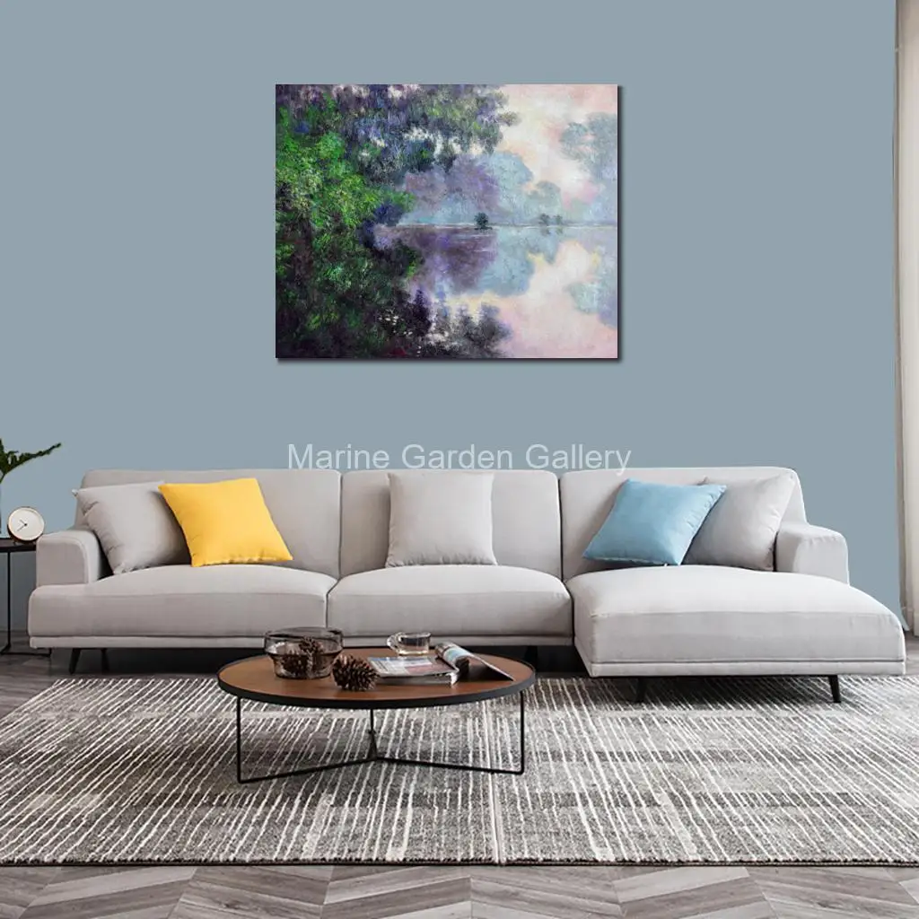 Modern Impressionist Canvas Art Masterpiece Claude Monet Morning Seine Near Giverny Handmade Landscape Oil Painting Home Decor