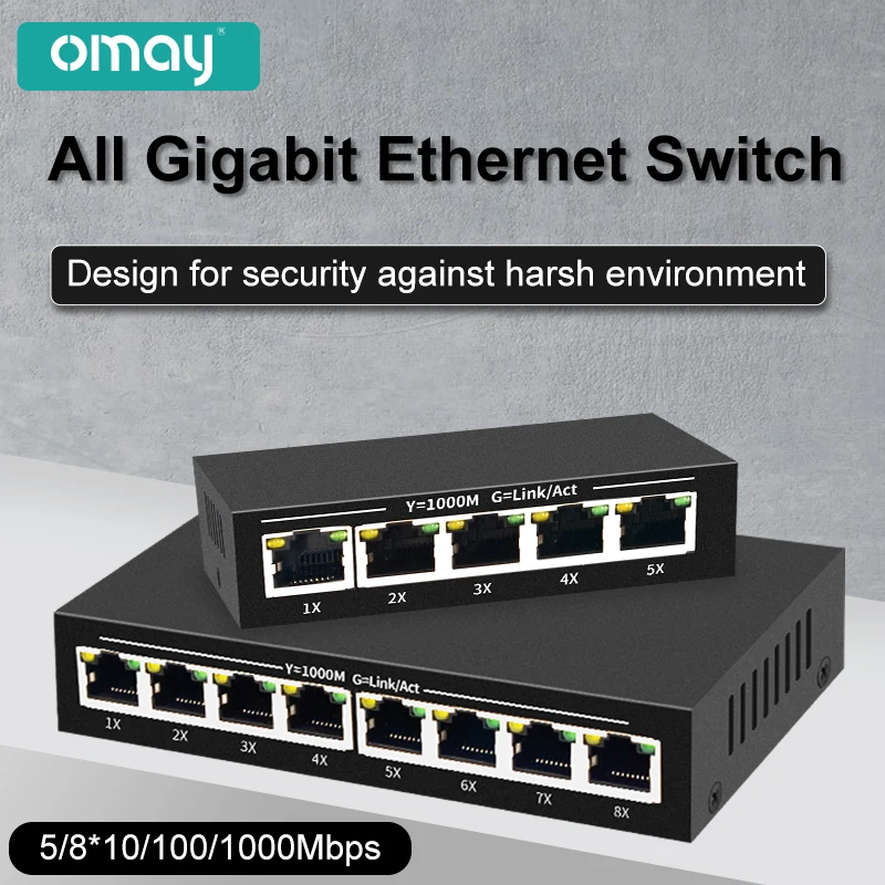 5/8 RJ45 Ports Gigabit Switch Ethernet Smart Switcher High Performance 100/1000Mbps Network Switch RJ45 Hub Internet Injector