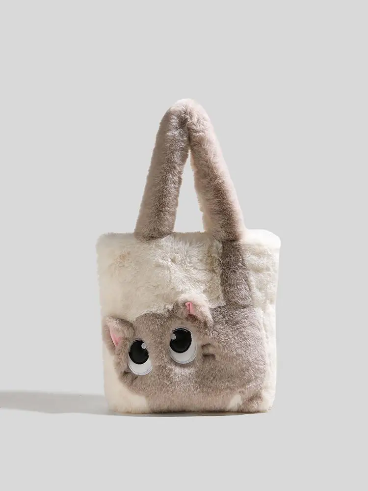 

Осень/зима, большая вместительная меховая сумка на плечо в форме ведра для женщин, 2026, модная новая милая мультяшная сумка-тоут, модные плюшевые сумки