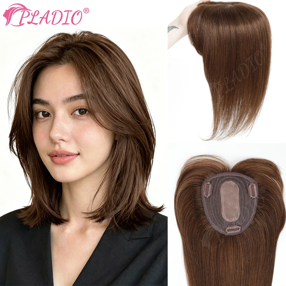 

13x12cm 10-14 Inch Real Human Hair Toppers Clip In Realistic Breathable Mesh Base Color #4 for Thinning Hair Add Volume