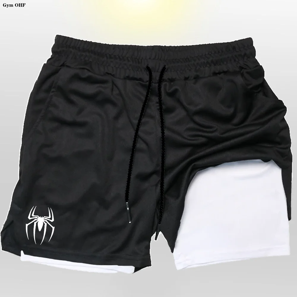 Anime Spider Compression Shorts Men Sportswear Gym Boxing 2 In 1 Training Workout Fitness Sport Men Shorts Rashguard Jiu Jitsu