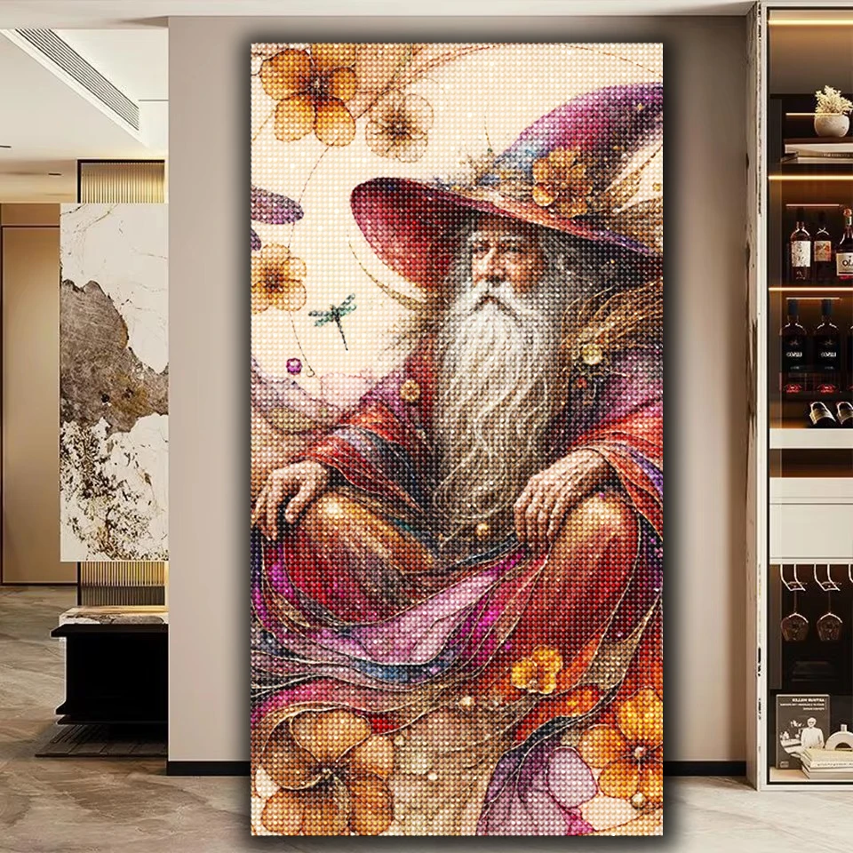 Enchanted Wizard in a Floral Dreamscape diamond art painting Diy Full Round Diamond mosaic Jewelry cross stitch Home decortion,
