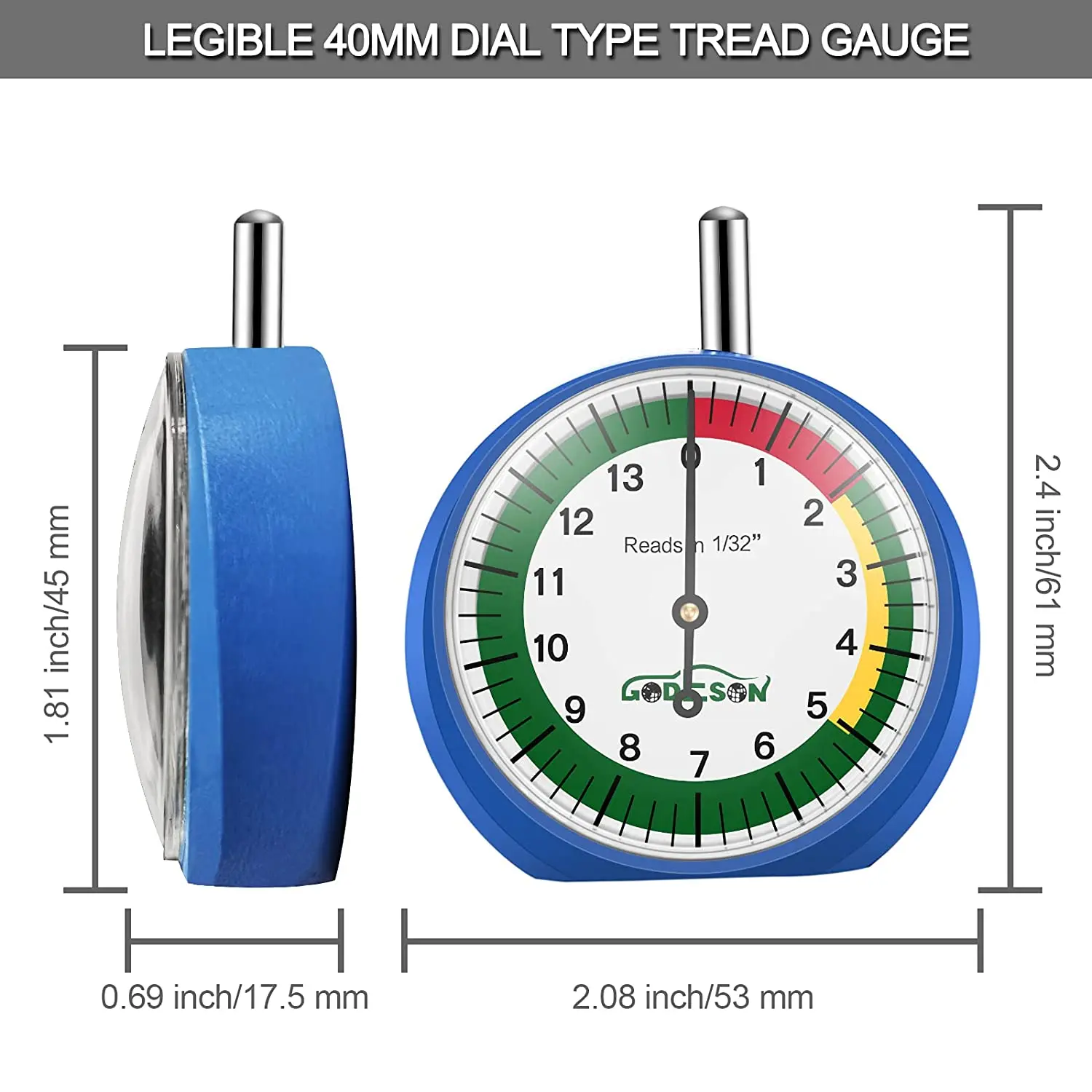 ATsafepro Tire Tread Gauge Dial Tyre Depth Meter Professional for Motorcycle Car Truck and Bus Easy Reading Tools