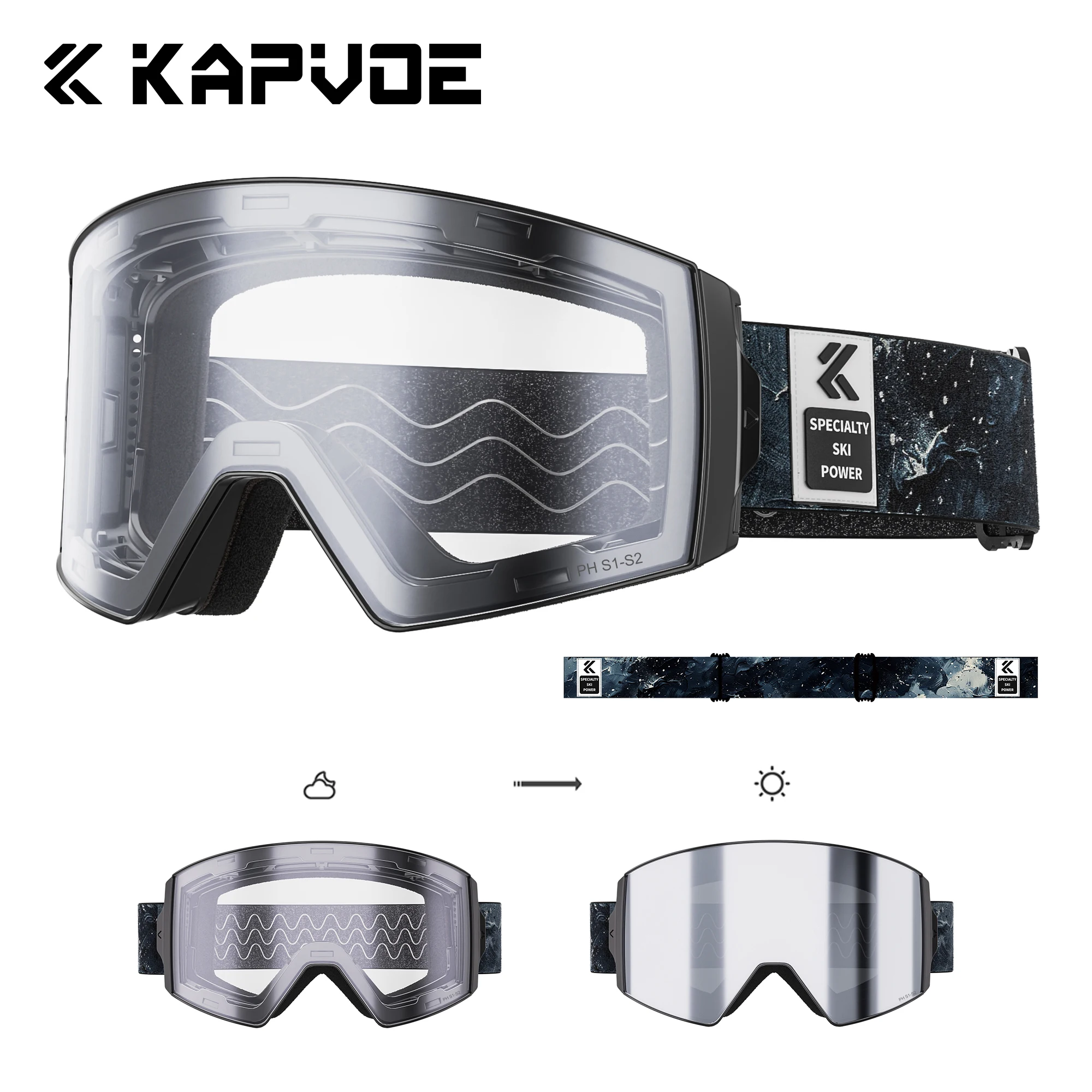 

Kapvoe Photochromic Skiing Eyewear Ski Goggle Snowboard Anti-Fog Mask Men Women UV400 Protection Snow Glasses Snowmobile Winter