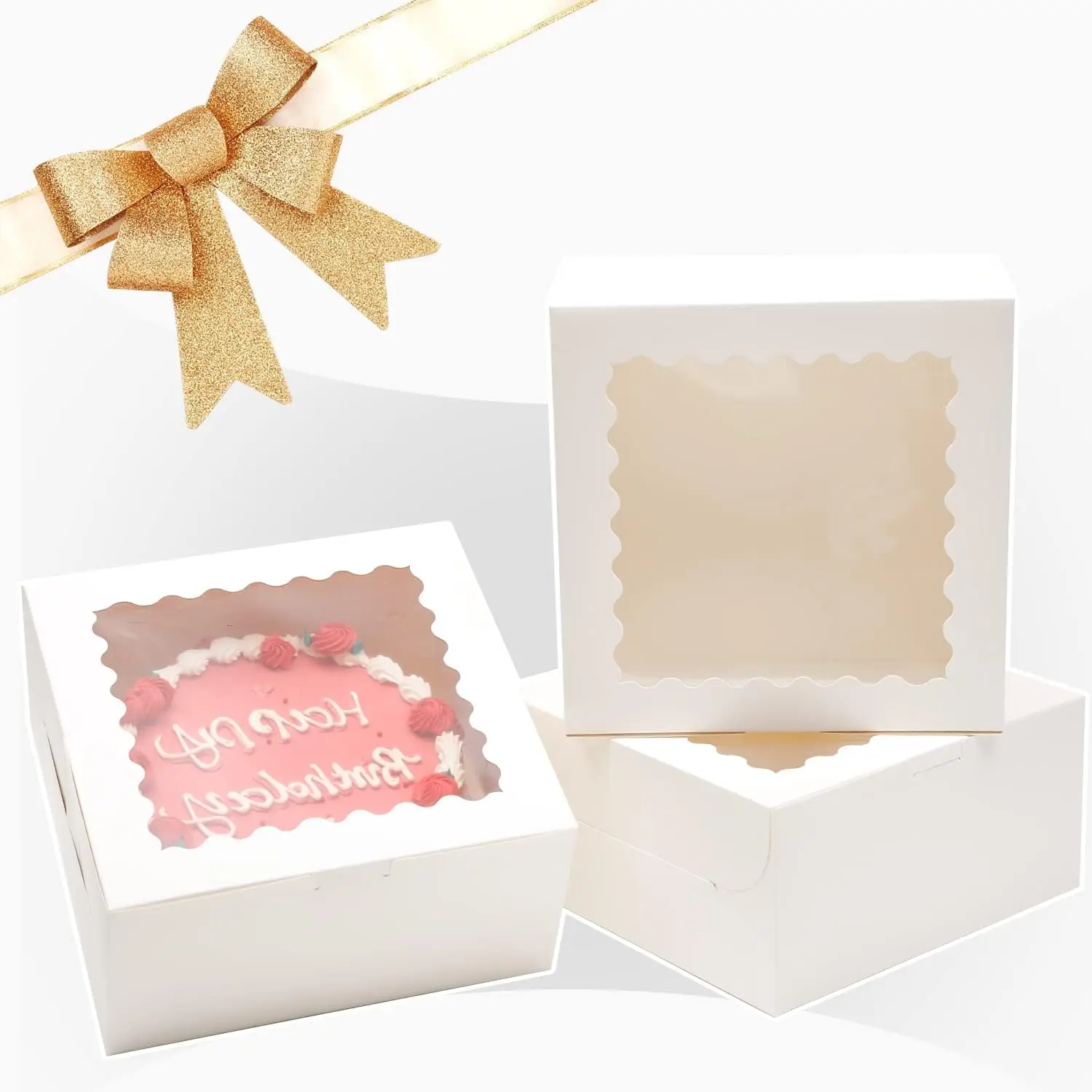 10pack Cake Boxes with Window Bakery Boxes Pastry Boxes for Cake Pastries Chocolates Cupcakes Birthday Wedding Valentine\'s Day