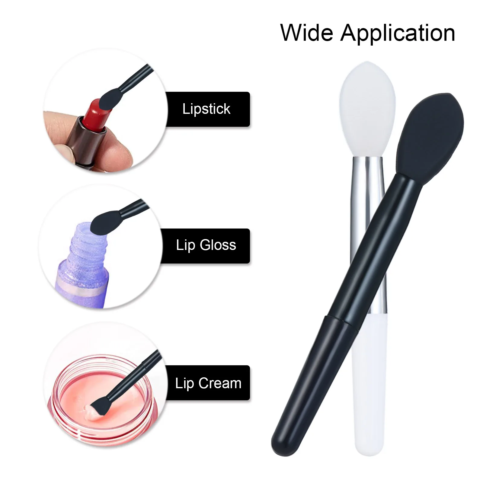 10pcs Silicone Lip Brush Set Lipstick Lip Gloss Applicator Brushes Mini Lip Care Makeup Brushes with 2 Anti-lost Cover