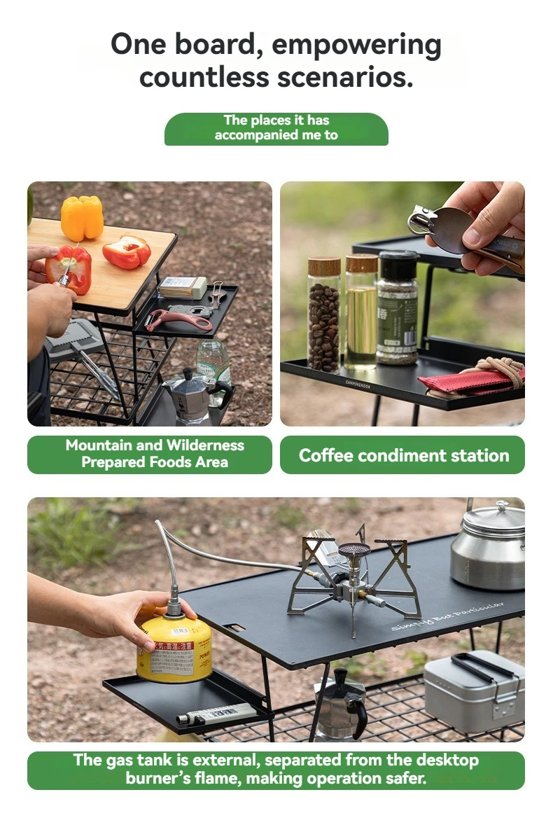 T-2302BK Camping-Tisch-Erweiterungsplatte Edelstahl Outdoor-Netztisch Zusatzplatte Mehrschichtige Aufbewahrung Schnellmontage-Platte – Detail 4