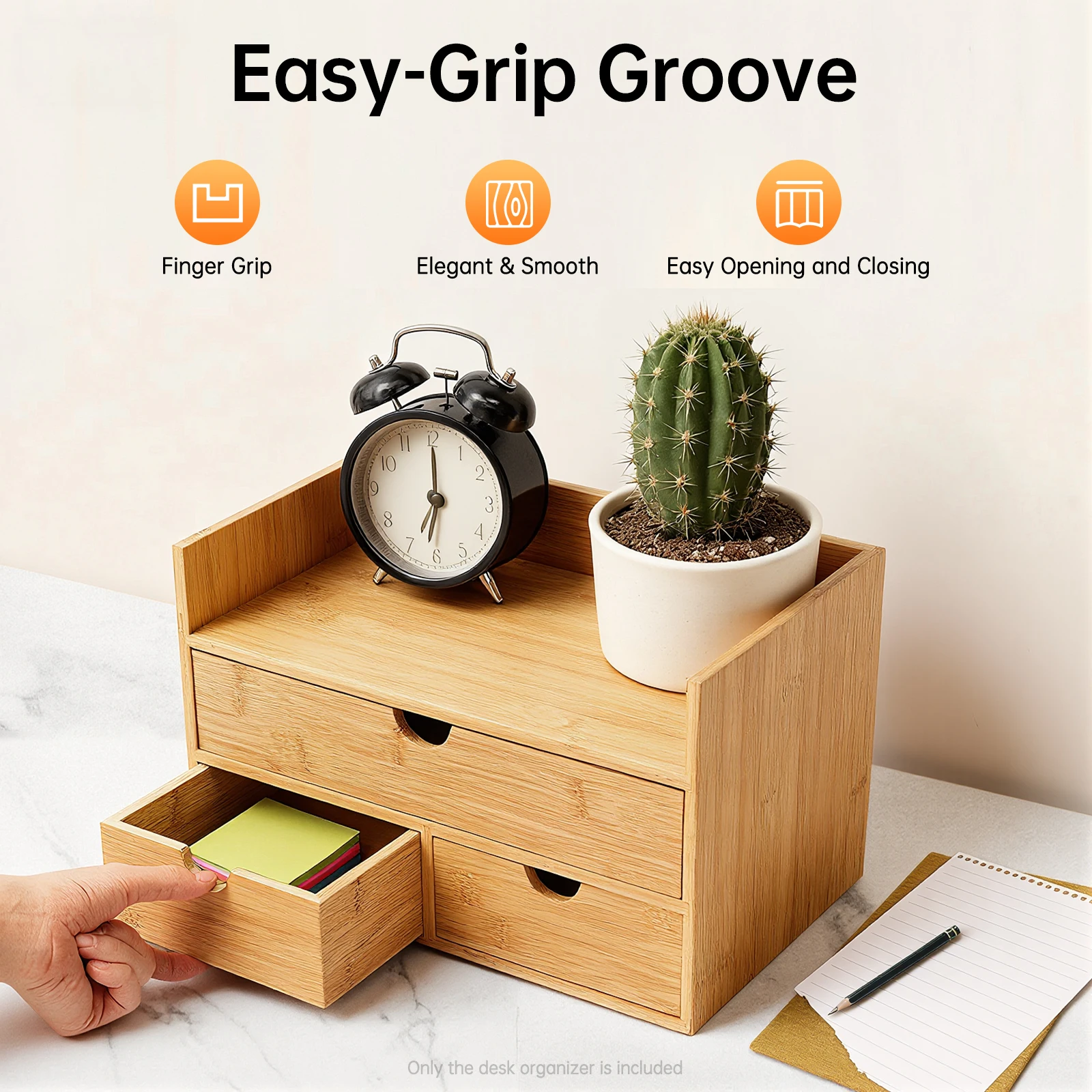 

Small Desktop Countertop Bamboo Organizer With 3 Drawers, Eco-Friendly, Retro Design Mini Tabletop Storage Container