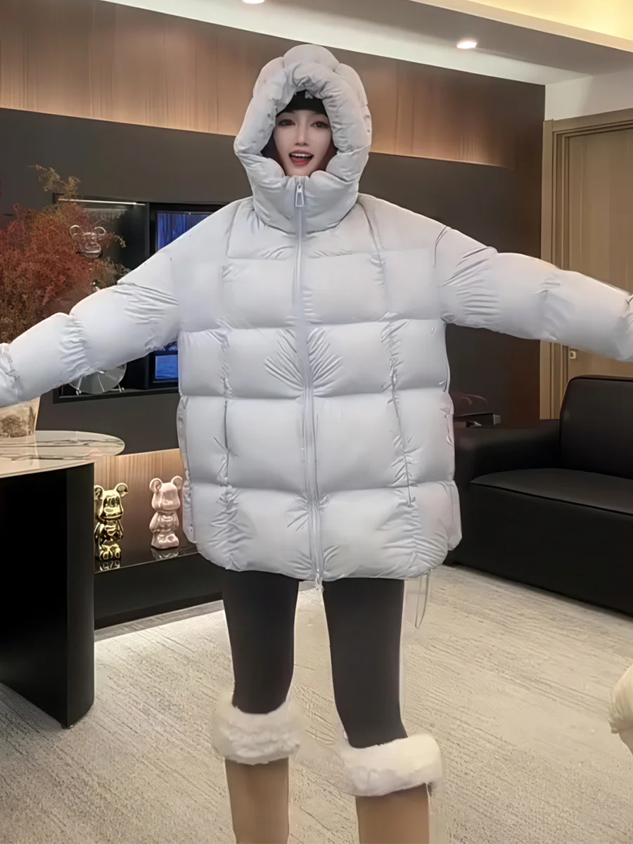 Abrigo con capucha de corte holgado y cálido para mujer, chaqueta acolchada con Donut de nube, ropa de abrigo informal de longitud media