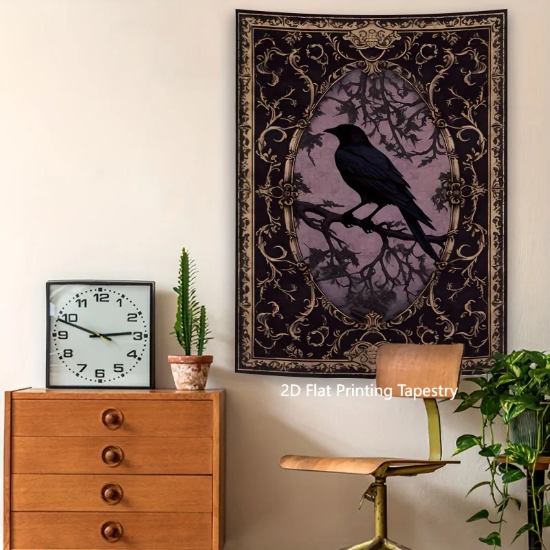 Retro Gothic Black Crow Tapestry  Bohemian Wall Art for Bedroom Dorm Party Decor