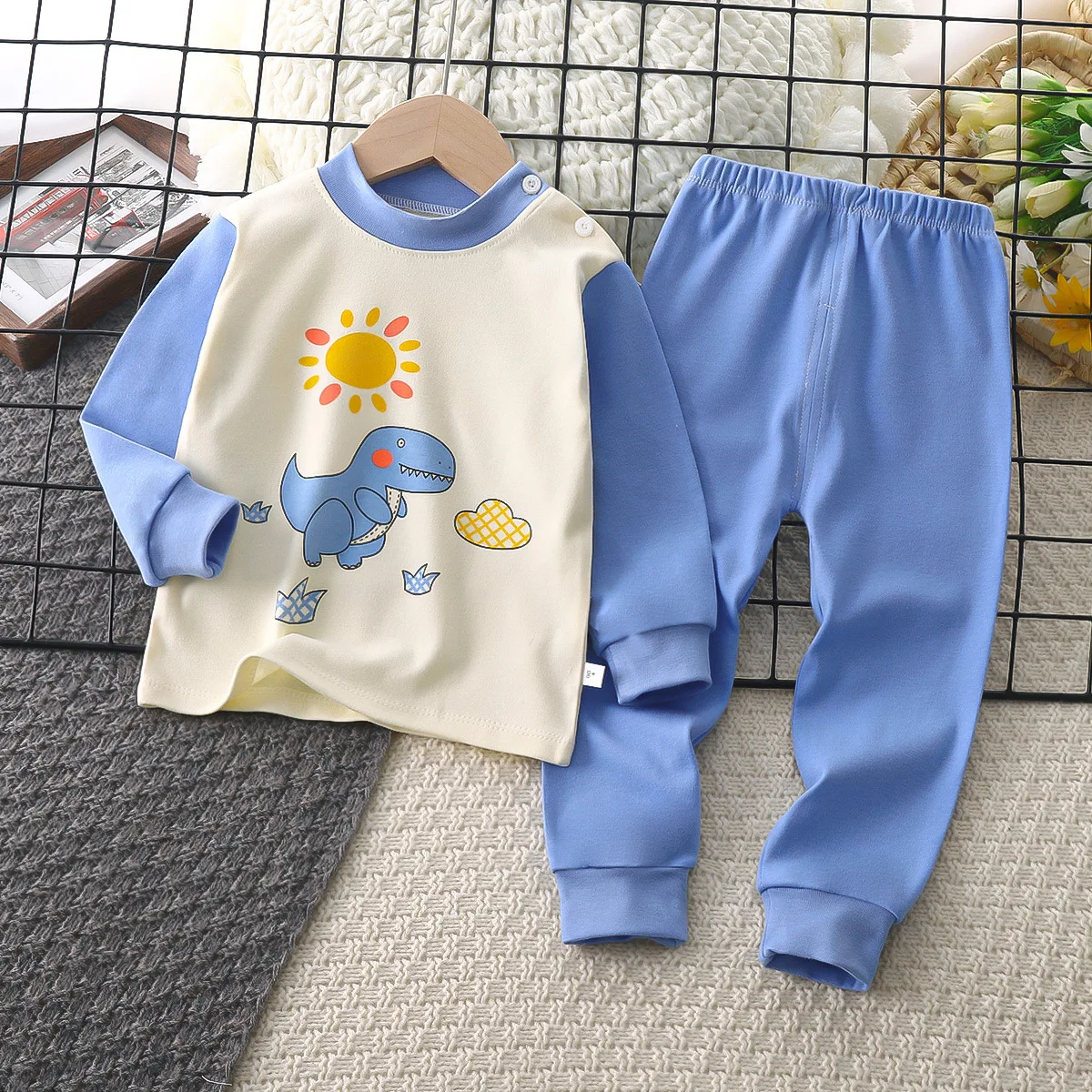 

0-7Y Baby Boy Clothes Set Cartoon Toddler Underwear Children Clothing Long Sleeve Tops+Pant Groups 2PCs Girl Set Sleepwear A1154