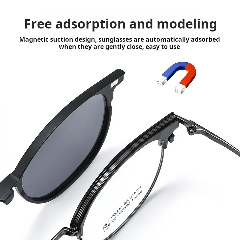 KIZN ريترو مستدير مستقطب مغناطيسي للرجال والنساء كليب على نظارات UV400 التيتانيوم النظارات الطبية البصرية الإطار 201X
