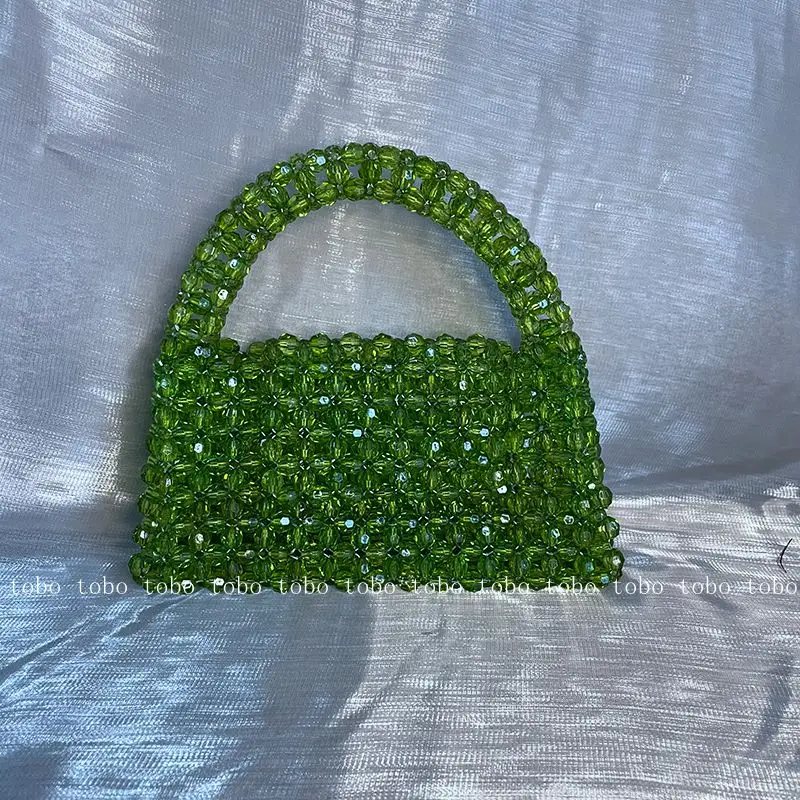 Small Bead Bag Designer Crossbody Bags Clear Acrylic Crystal Pearl Beaded Box Totes Green Customized Women Woven Purse 2022