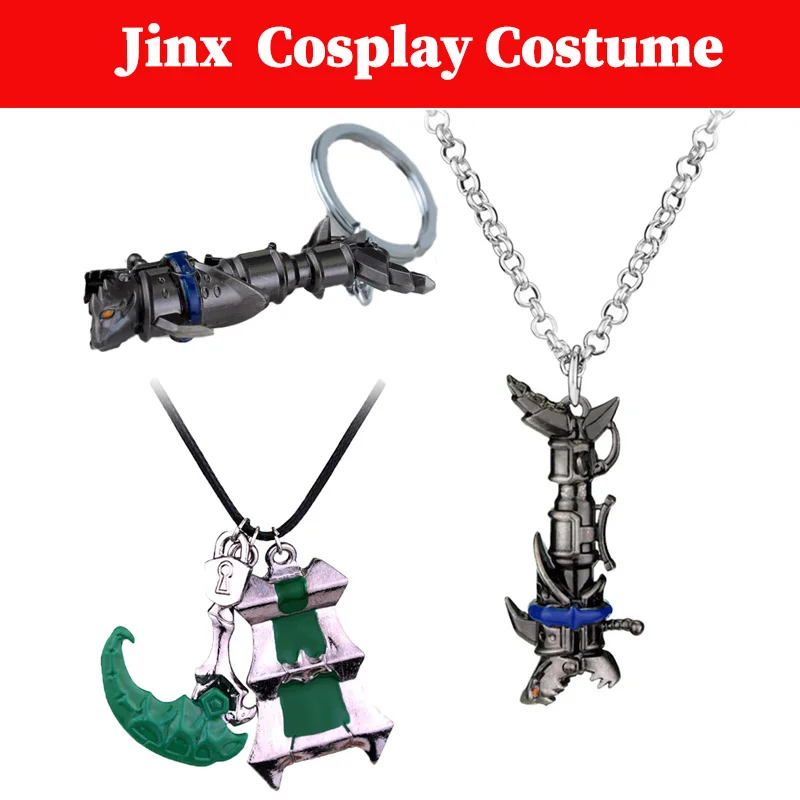 

Arcane Jinx Fishbone Props 2024 Game LoL TV 2 Disguise 3 Pieces Key Chain Pendant Necklace Costume Accessories Halloween Suits