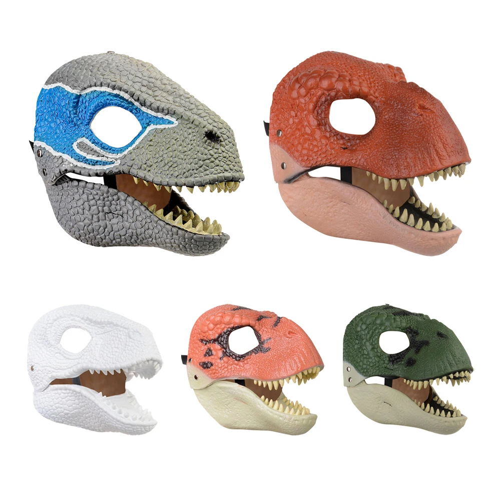 Moving Jaw Dinosaur Mask Natural Latex Halloween Cosplay Dino Mask Raptor Dinosaur Mask for Party Masquerade for Kid Children