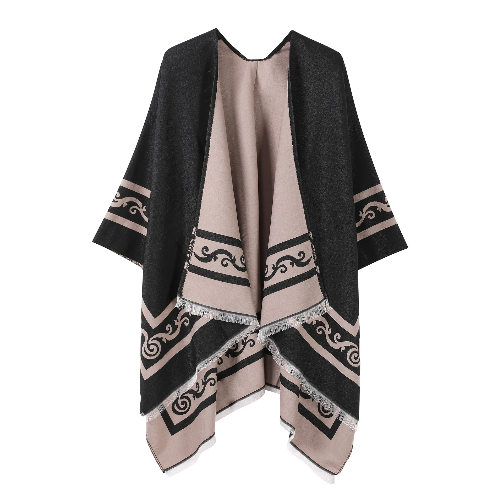 Thickened Travel Women's Shawl Warm Wind-Rolled Grass Pattern All-Season Versatile Large Scarf Polyester Fiber Universal Size
