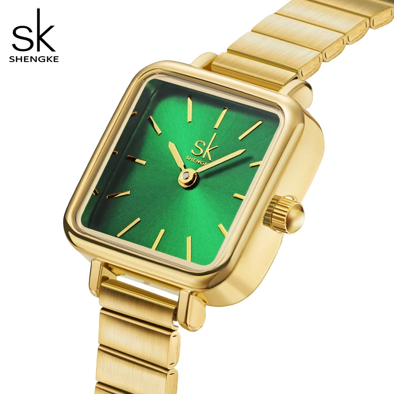 Luxury Gold Green Watch For Women Shengke 2022 New Women Watch Bracelet Adjustable Band Montre Femme Quartz Relogio Feminino