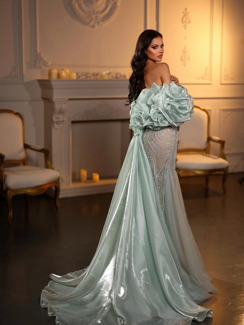 Shiny Beaded Mermaid Long Evening Dress With Corest Shawl Elegant Strapless Wedding Party Gown Customized Charming Prom Dresses