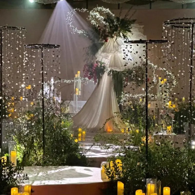 Hochzeitsbühnen-Hintergrundvorhang-Gestell, Outdoor-Rasen-Blumenbogen-Rahmen, Drahtvorhang-Kreisring, Ausziehbarer Metallständer – Detail 6