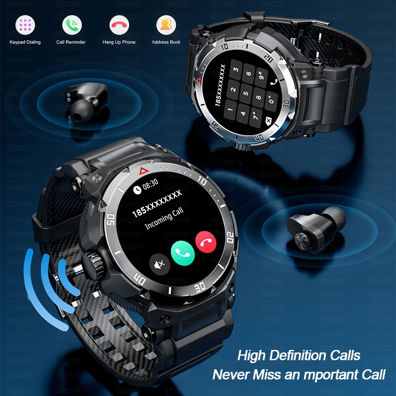 GT100 Smart Watch 2 in 1 TWS Wireless Headphone Local Music Call Men SmartWatch Heart Rate IP68 Waterproof Sports Watch For IOS