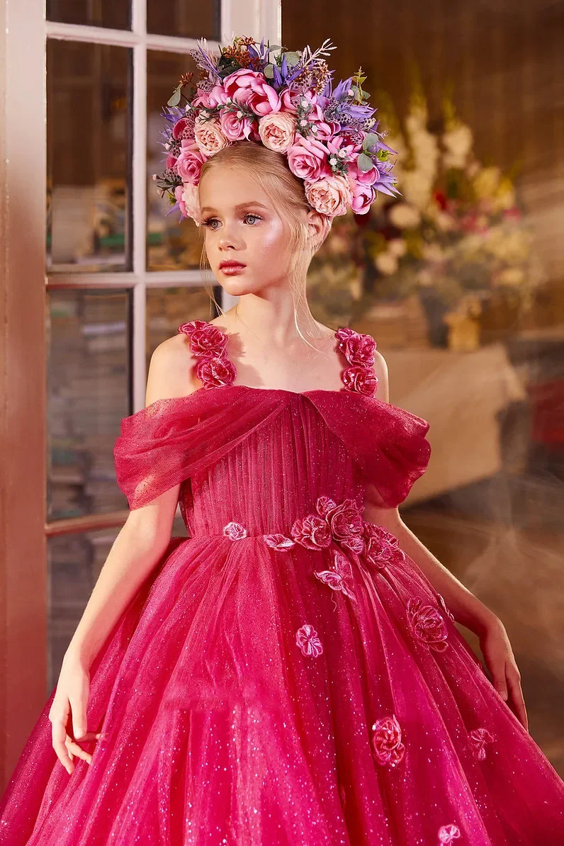 Elegant Tulle Flower Girl Dresses Pink Suspenders Princess Party Floral Kids First Communion Dress Birthday Pageant Ball Gowns