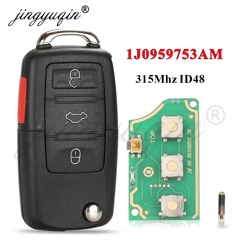 jingyuqin 1J0959753AM Car Remote Key for VW Beetle Golf Passat Jetta 315Mhz ID48 1J0 959 753 AM 5FA008399-30 2000-2006 Key Fob