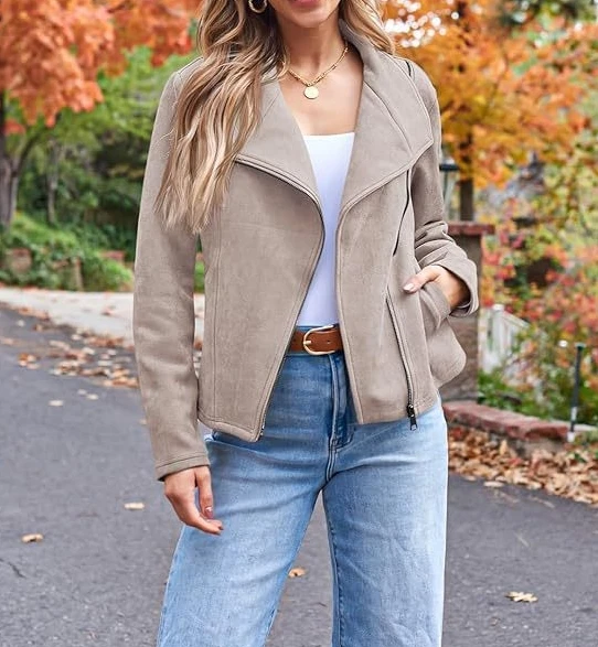 

Women's Autumn Jacket Trendy Functional Style Jacket Short Suede Temperament Commuting Women's Lapel Zipper Long Sleeved Jacket