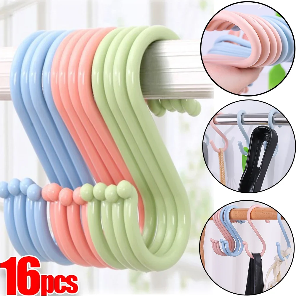 16/1PCS Creative S-Shape Hook Towels Clothes Bags Multi-function Plastic Hooks Kitchen Bathroom Railing Hanger Home Storage Rack