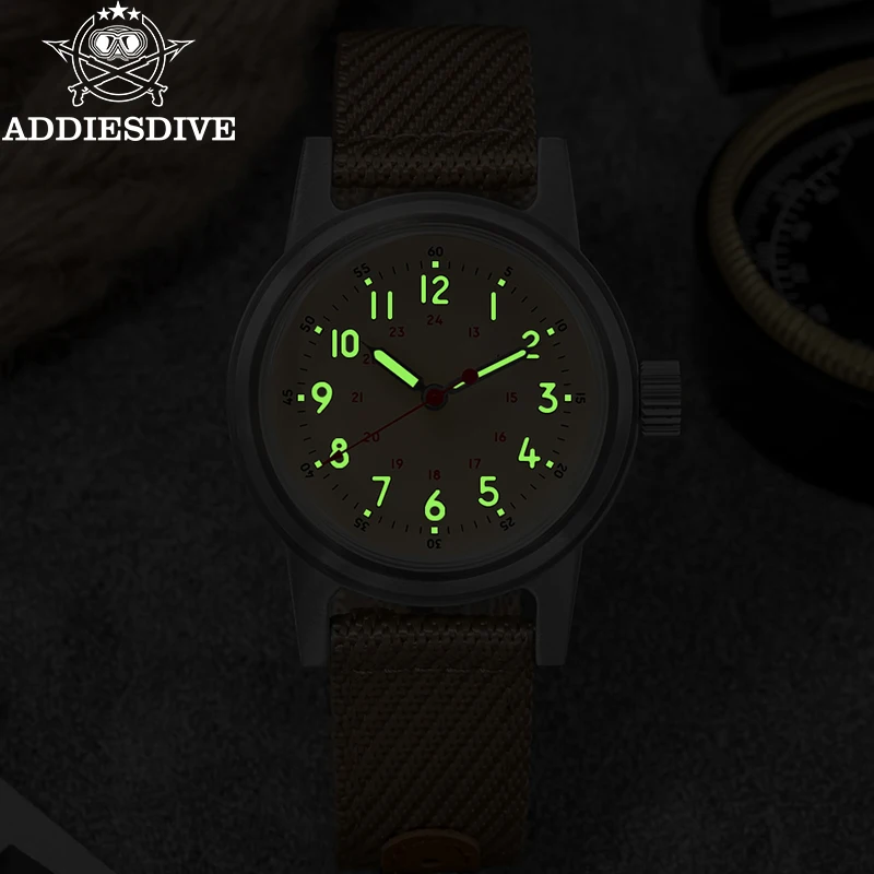 Relojes ADDIESDIVE para hombre, camiseta nueva de marca, reloj de pulsera mecánico automático de 36mm AD2076, reloj Vintage resistente al agua de 200m para hombre