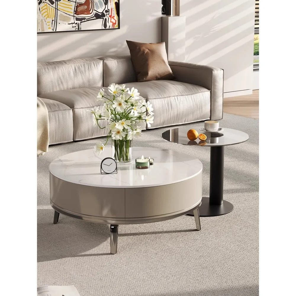 

Modern simple size round slate coffee table size apartment living room glass combination Italian light luxury side table tea tab