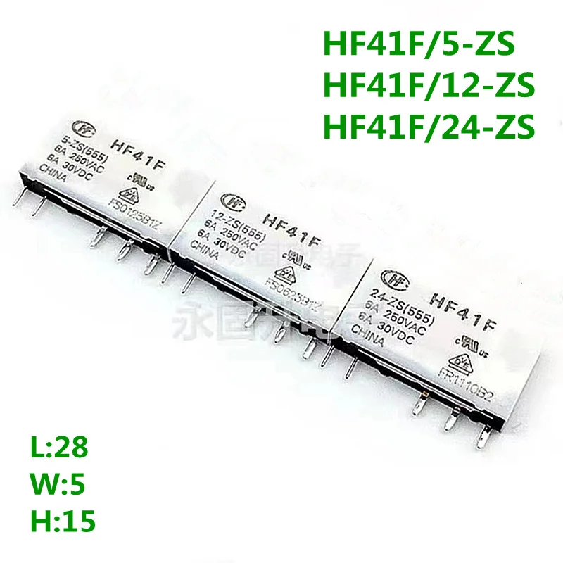 

5PCS HF relay HF41F-24-ZS HF41F-12-ZS HF41F-5-ZS (555) 6A 1CO HF41F 5V 12V 24V Wafer relay new and original