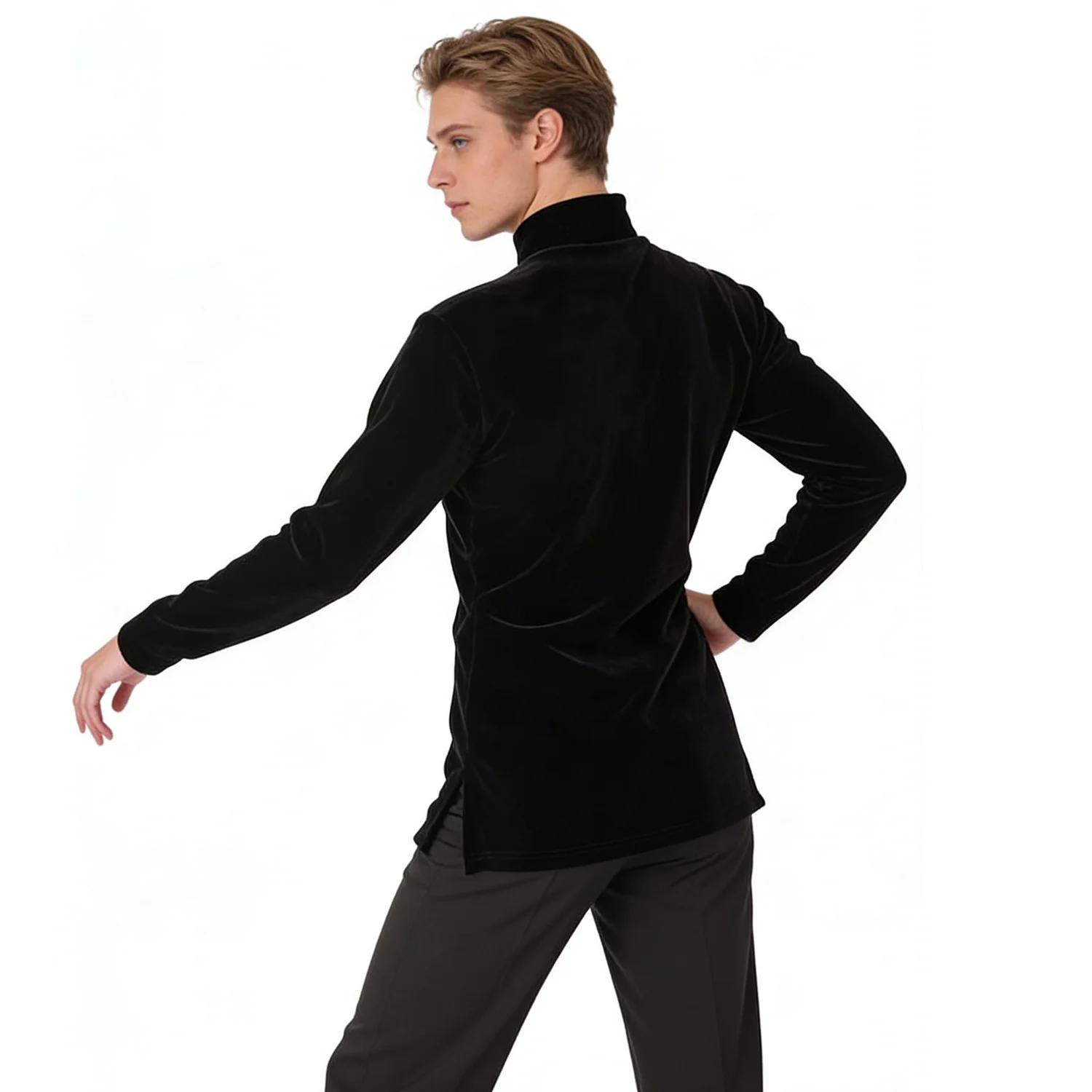 Latin Dance Man Shirts Men Dancewear Latina Velour Dance Top Shirt Black Long Sleeve Latin Practice Clothes Men\'s Stage Costume