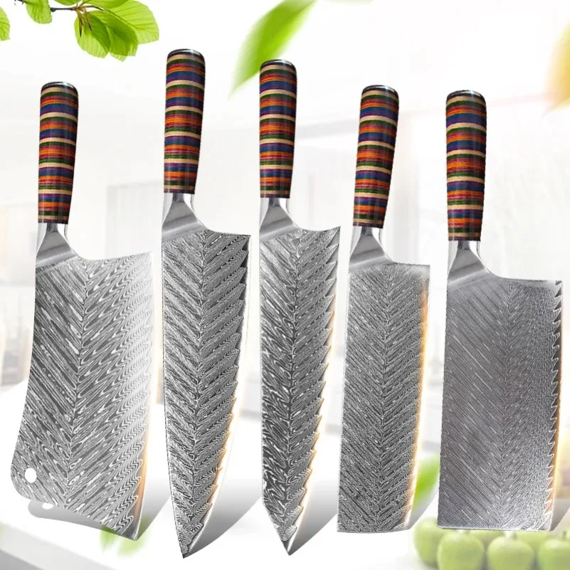 Damaststahlmesser Hackmesser Schneidemesser Scharfes Küchenmesser Fleischfruchtschneider zum Kochen Haushalt Professionelles Kochmesser